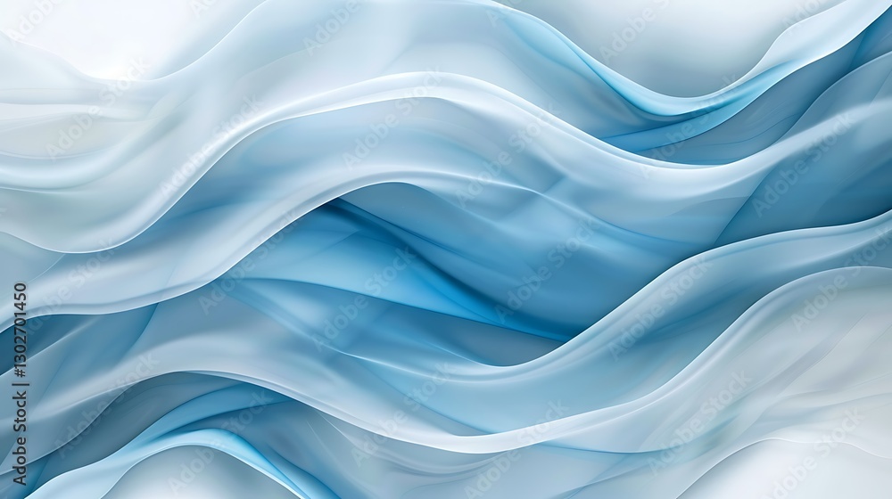 Fototapeta premium Abstract flowing waves in light blue and white tones. Serene, calming texture with smooth lines. Ideal for peaceful, gentle backgrounds.