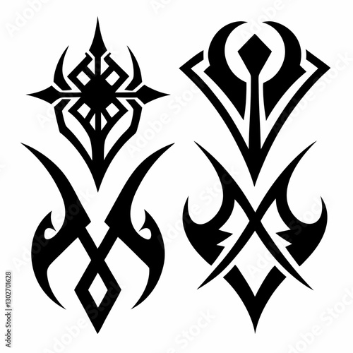 Celtic knot tattoo. silhouette Neo tribal y2k tattoo Cyber singlism set vector. fleur de lis