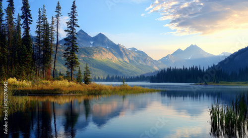 A breathtaking landscape of nature with ancient trees and mountains