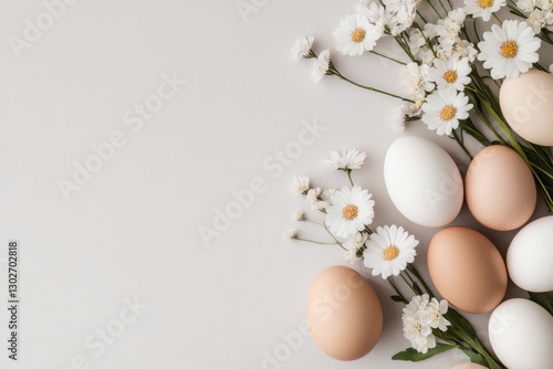 A decorative Easter garland made of flowers, eggs 