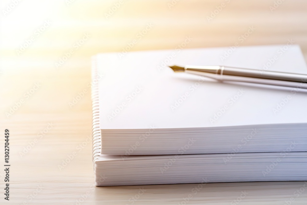 Blank spiral notebook with pen on wooden surface Blank spiral notebook with pen on wooden surface