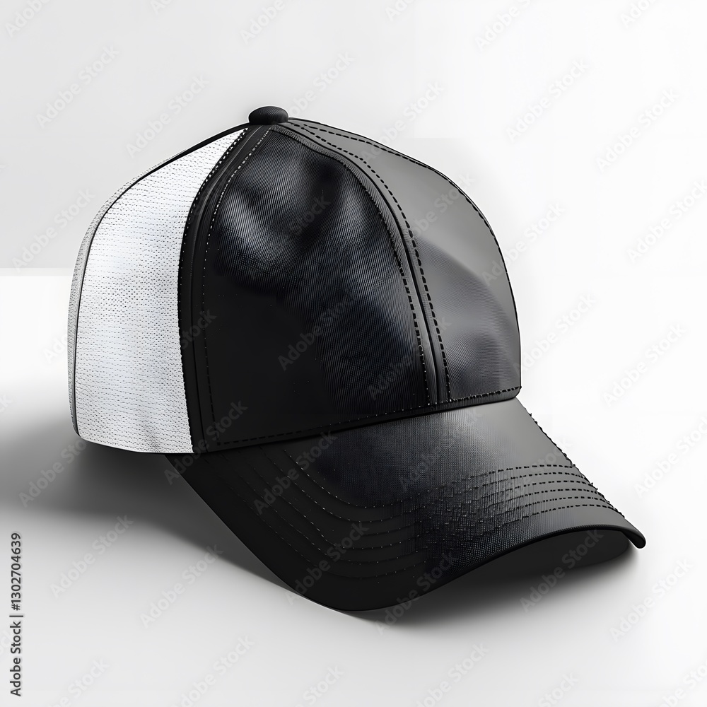 Black and White Sports Cap with Detailed Stitching and Design Black and White Sports Cap with Detailed Stitching and Design