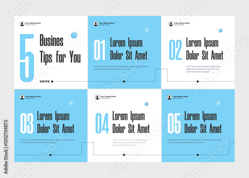 Microblog carousel slides template for social media. Tips sharing instagram carousel template or Linkedin carousel banner post