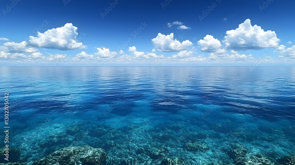 Fototapeta premium Vast Ocean Panorama Under Sunny Sky