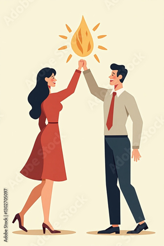 Gender Equality in Workplace, Man and Woman High-Fiving, Promoting Sexuality and Women's Rights, Team Achievement