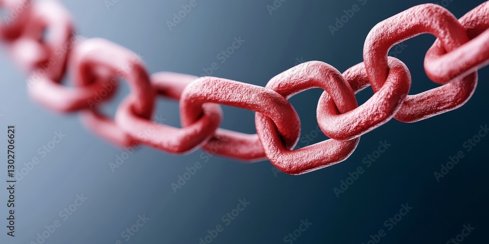 Heavy duty red industrial chain with thick metal links in close up shot emphasizing resilience security and mechanical durability Heavy duty red industrial chain with thick metal links in close up shot emphasizing resilience security and mechanical durability
