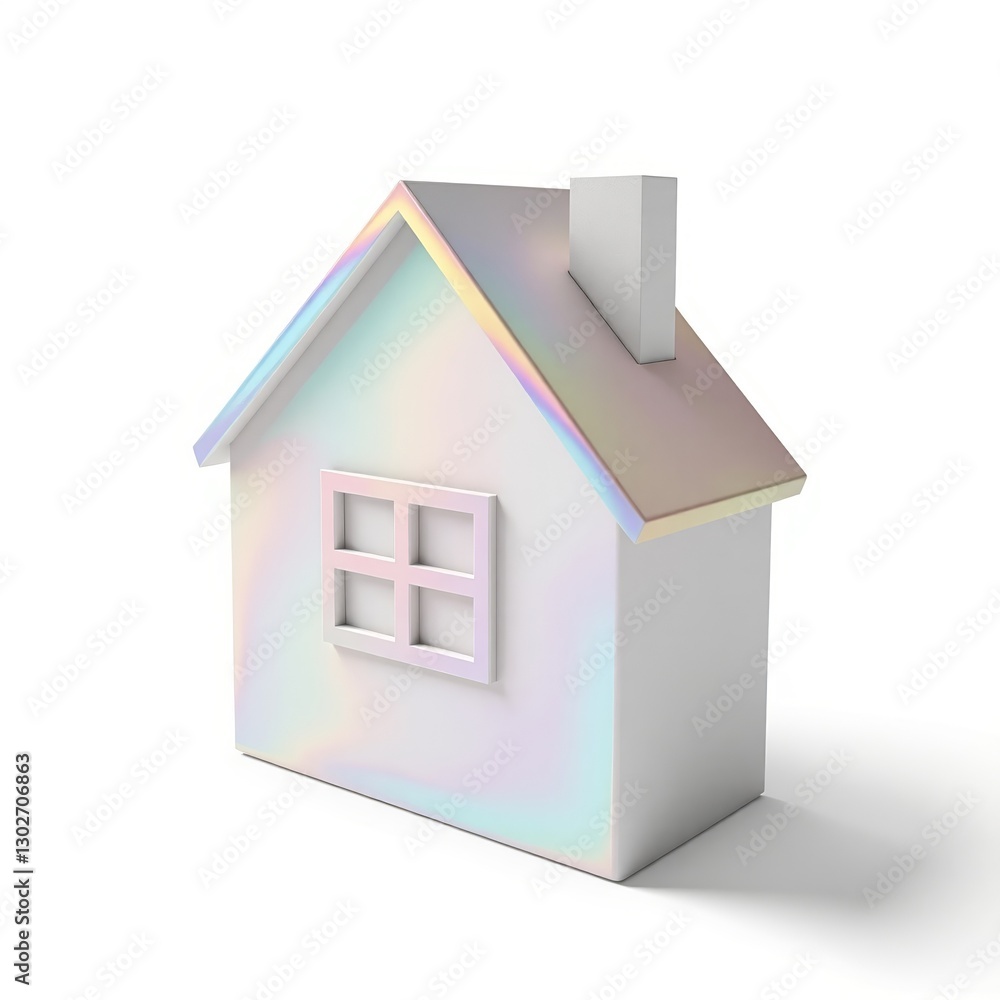 Holographic house model on white background Holographic house model on white background