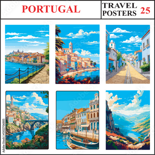 Portugal Porto Cascais Vila Franca De Xira Travel Poster Wall Art Print Collection Set Part 25