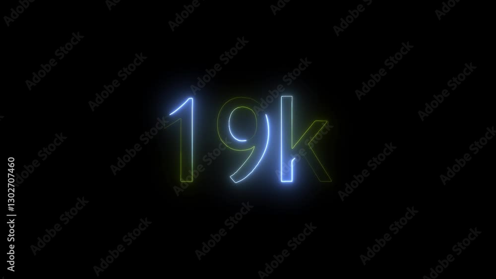 glowing neon 19K text animation on black background. 19k Followers Celebration text animation. glowing neon 19K text animation on black background. 19k Followers Celebration text animation.