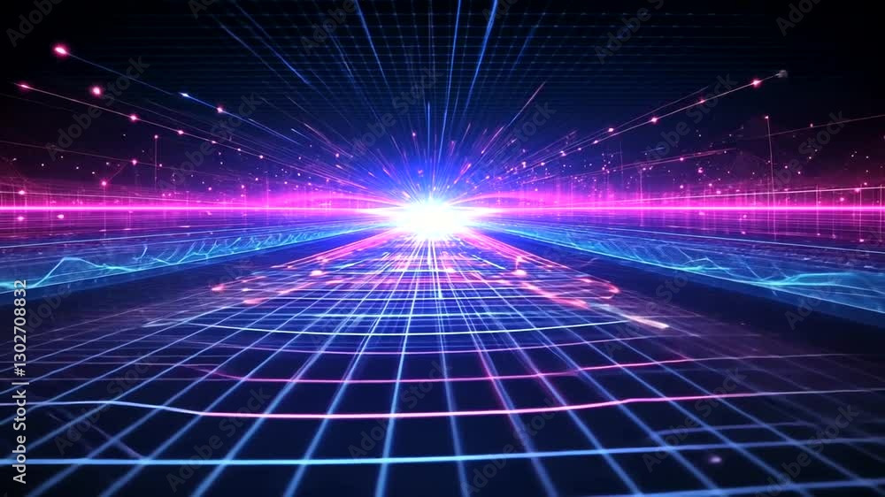 Vibrant abstract digital landscape showcasing glowing lines and particles in motion Vibrant abstract digital landscape showcasing glowing lines and particles in motion