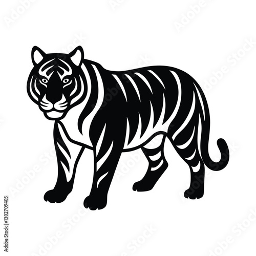 Silent tiger stalking prey silhouette icon vector design