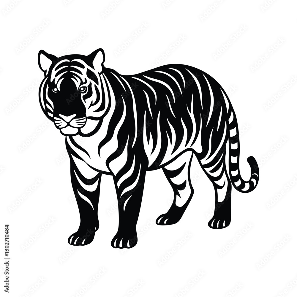 Tiger stalking prey silhouette icon with strength vector design Tiger stalking prey silhouette icon with strength vector design