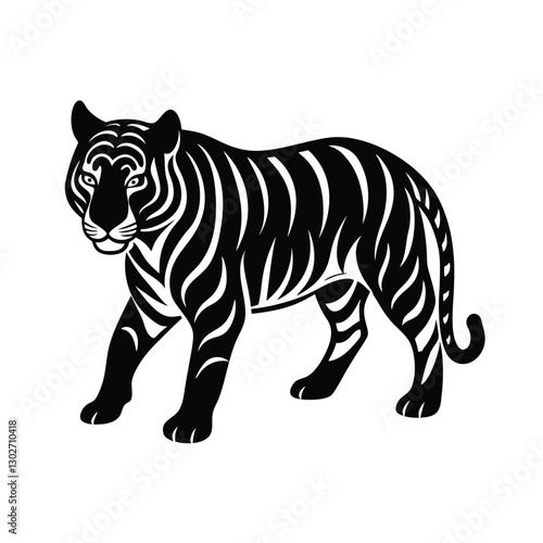 Focused tiger stalking silhouette icon design