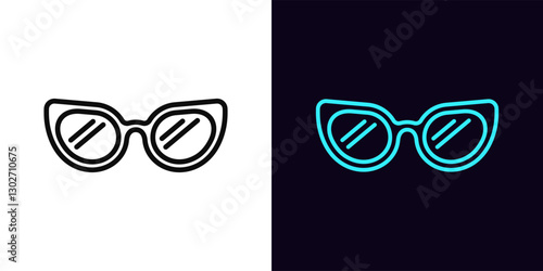 Outline glamour sunglasses icon, with editable stroke. Summer sunglasses icon, retro style spectacles. Fashion sunglasses, party eyewear, disco style, modern eyeglass, cool glasses lens. Vector icon
