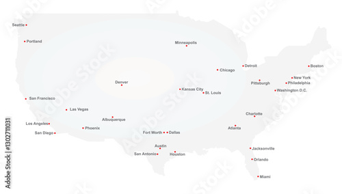 USA biggest cities on map. vector
