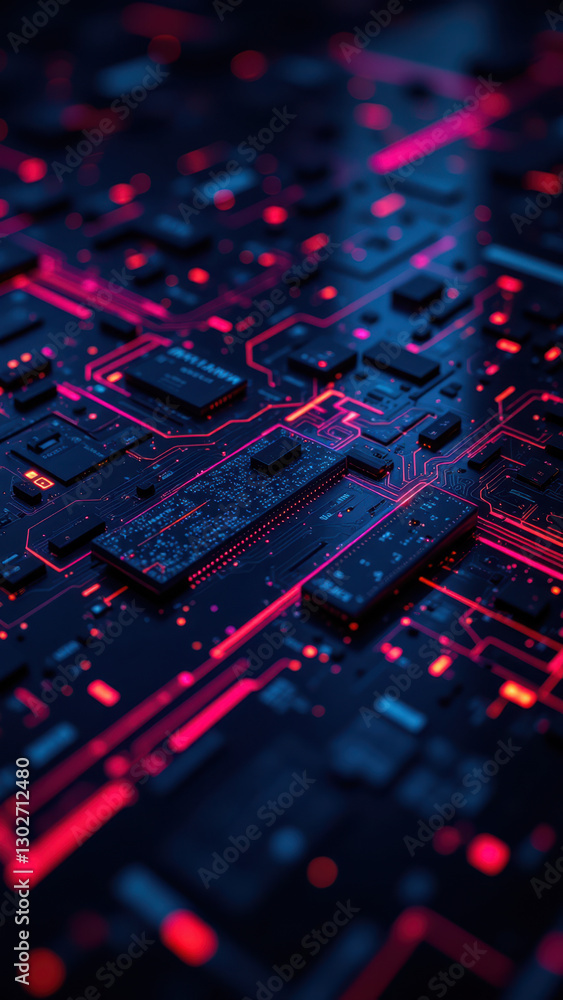 A close-up view of a complex network with bright red light paths on a dark background. A close-up view of a complex network with bright red light paths on a dark background.