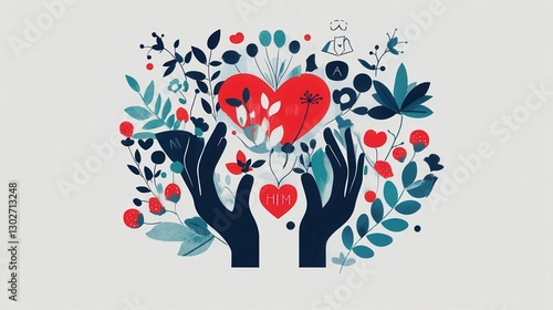 Caring Hands for Floral Heart, Gentle Support.