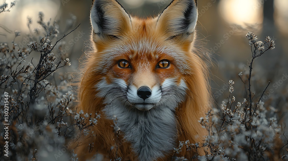 Fox in wildflowers forest habitat wildlife photography natural setting close-up nature beauty Fox in wildflowers forest habitat wildlife photography natural setting close-up nature beauty