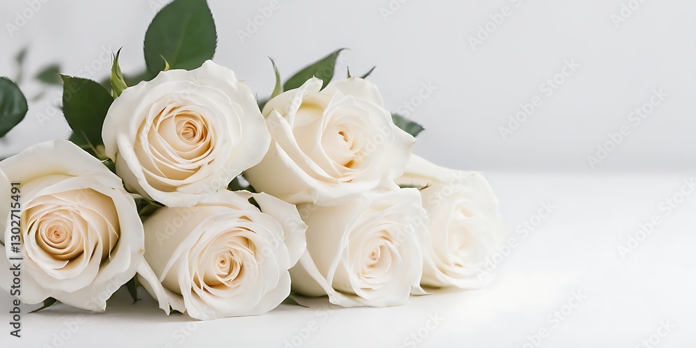 Obraz premium Decorated White Roses bouquet in a white minimalist solid background