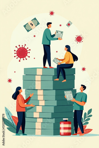 High Cost of Healthcare During COVID-19 Pandemic, People Struggling to Afford Vaccines and Medicines on a Stack of Money