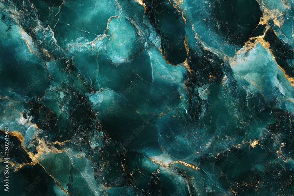 Fototapeta premium Emerald marble with gold veins under soft light. Neural network AI generated