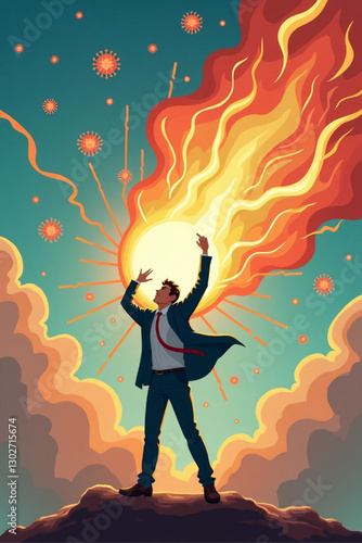 Triumphing Over the COVID-19 Economic Crisis - Businessman Erasing Coronavirus with Resilience
