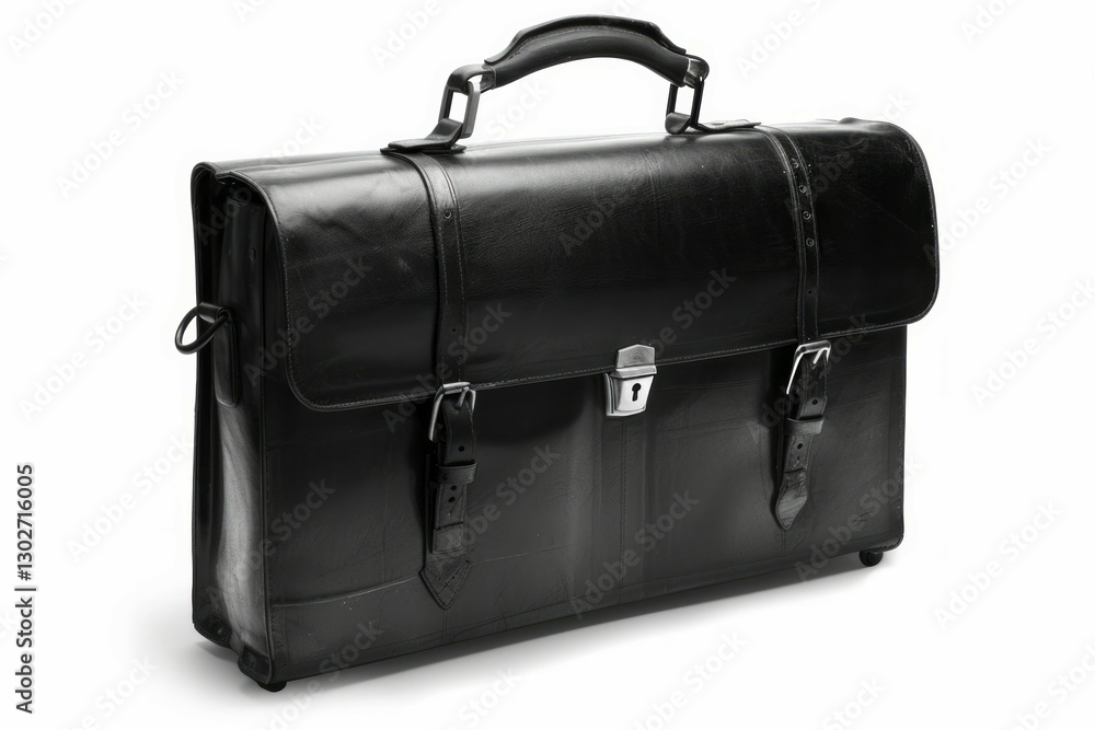 Black leather briefcase on white background. Neural network AI generated Black leather briefcase on white background. Neural network AI generated