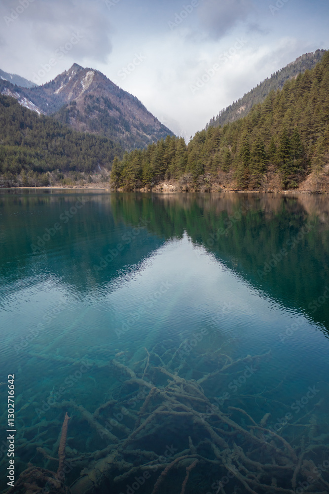 Mirror Lake locate in Jiuzhaigou, Sichuan Province, China