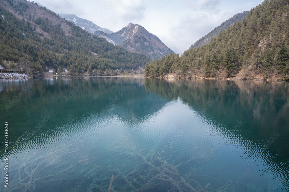 Mirror Lake locate in Jiuzhaigou, Sichuan Province, China