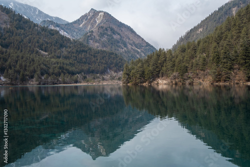 Obraz na płótnie Mirror Lake locate in Jiuzhaigou, Sichuan Province, China w salonie