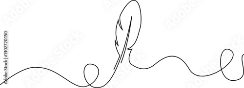 Continuous one line drawing of feather, one line drawing illustration of bird feather, wing, plume, world animal day concept line art, editable outline.