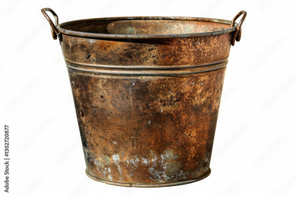 Rusty metal bucket on white background. Neural network AI generated Rusty metal bucket on white background. Neural network AI generated