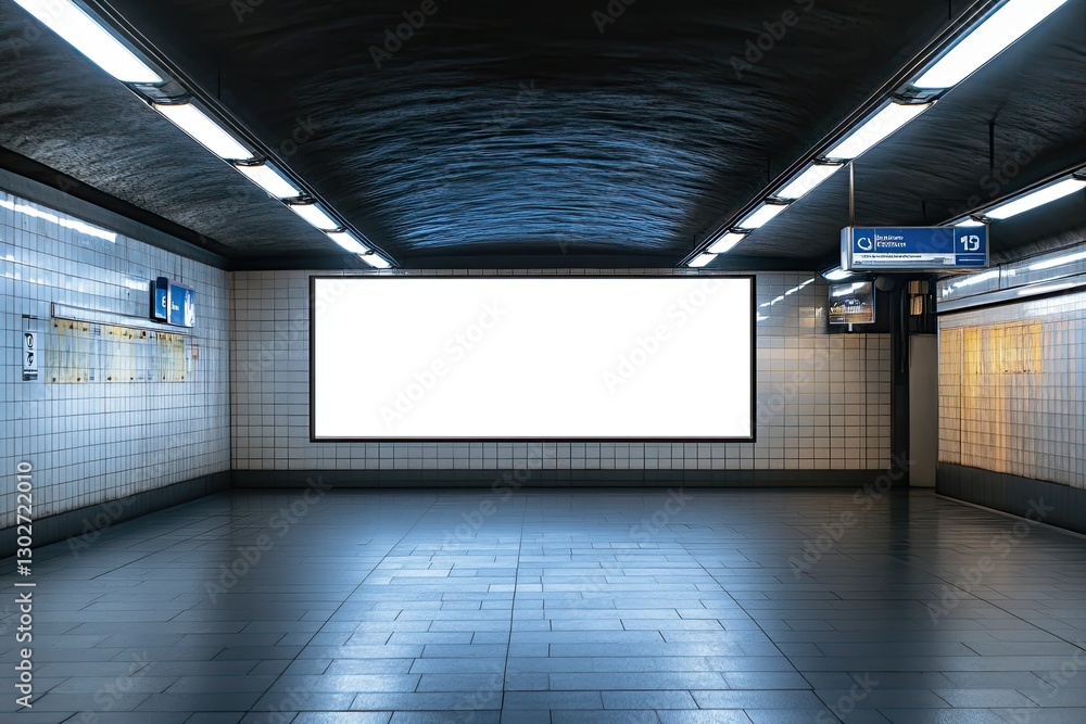 Flawless Picture of Blank Billboard on Wall in Underground Hall Flawless Picture of Blank Billboard on Wall in Underground Hall