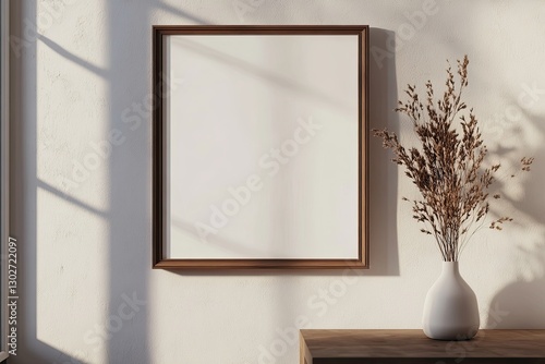High Quality Picture of Mock Up Blank Frame Hanging on Wall in Room