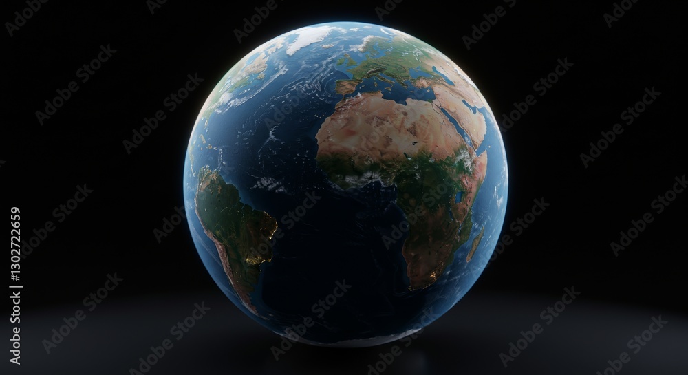 Fototapeta premium Detailed Earth rendering against dark backdrop, conveying global connection