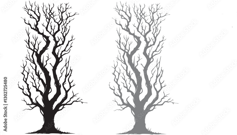 Fototapeta premium A leafless tree silhouette in detailed vector art, ideal for winter and dead tree designs