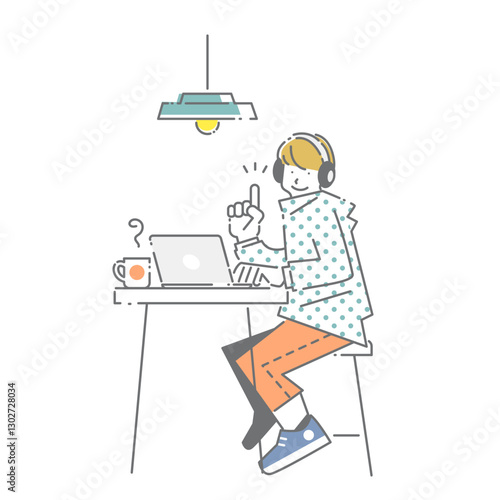自由に働く若い世代　シンプルでお洒落な線画イラスト