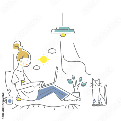 自由に働く若い世代　シンプルでお洒落な線画イラスト