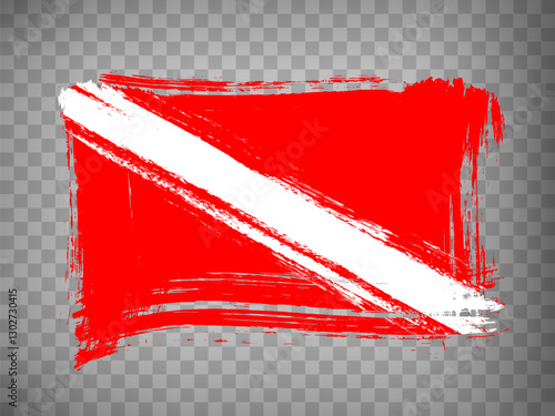 Diver Down Flag brush stroke background.  Scuba flag. Flag Diver Down on transparent backrgound for your web site design, logo, app, UI.  EPS10. Vintage Style