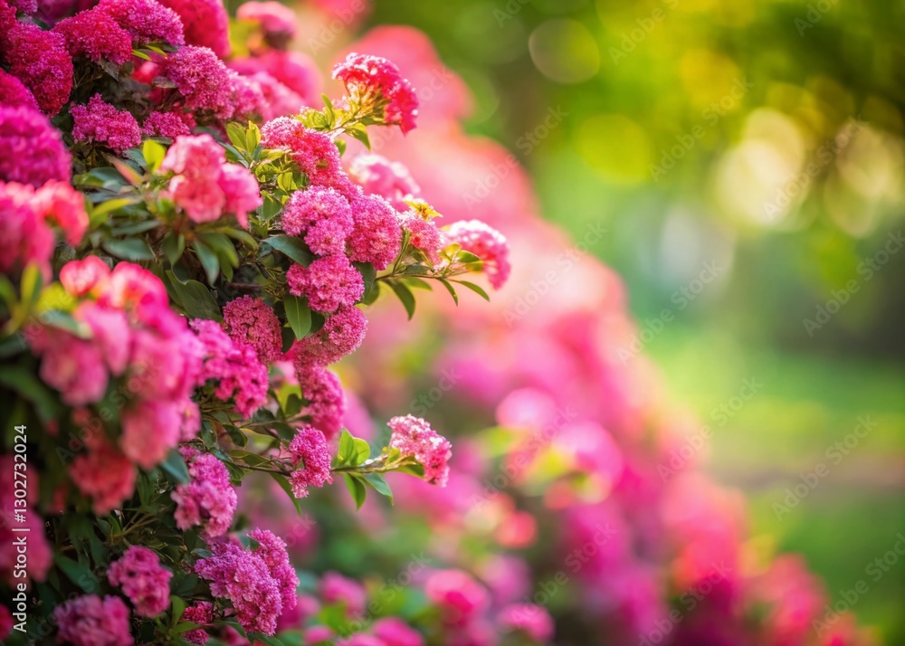 Obraz premium Pink Flowering Bush, Shallow Depth of Field, Floral Background, Spring Bloom, Nature Photography