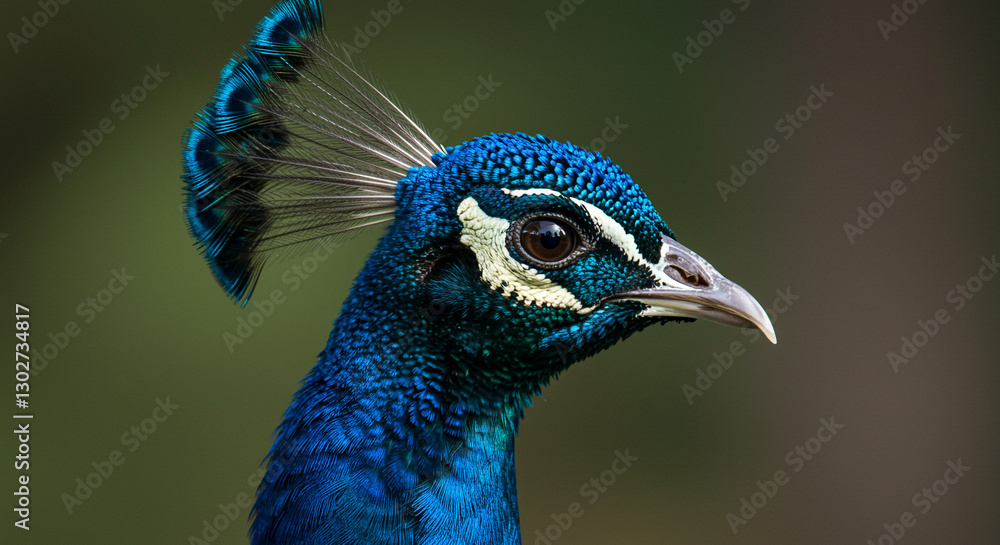 Close-up portrait of a blue peacock with a graceful pose Close-up portrait of a blue peacock with a graceful pose