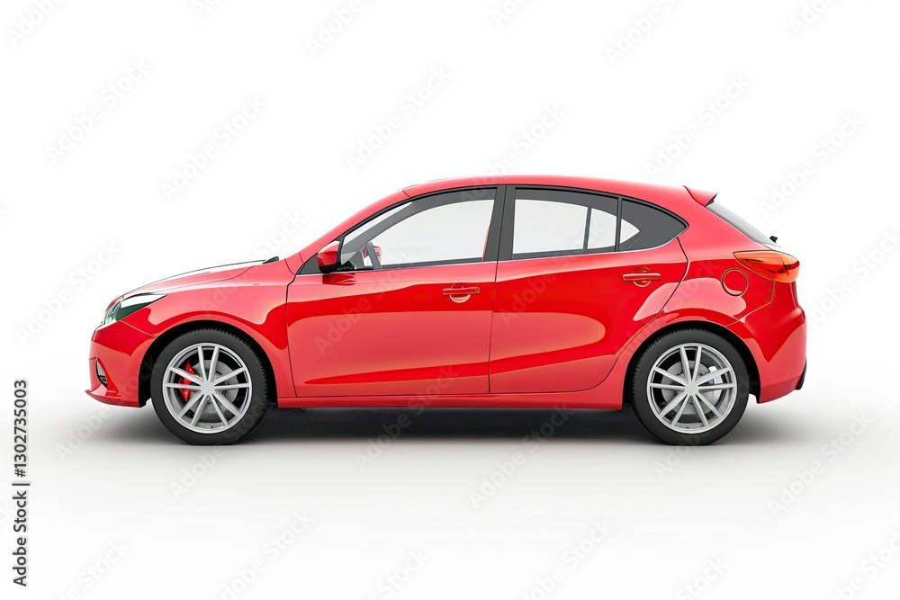 Compact Urban Premium Car in a Red Hatchback on a White Isolated Background 3D Illustration Compact Urban Premium Car in a Red Hatchback on a White Isolated Background 3D Illustration