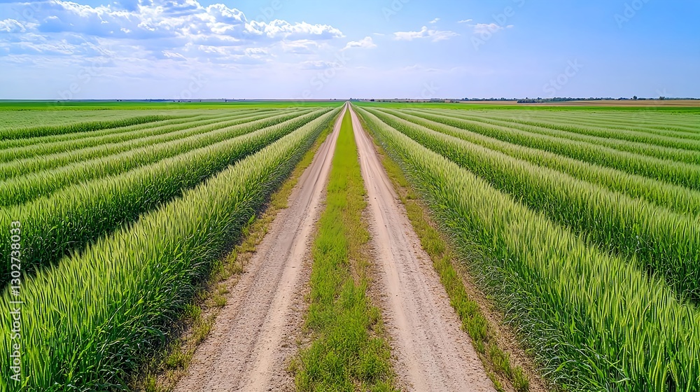 Naklejka premium Serene Country Road Through Green Fields - Aerial perspectives