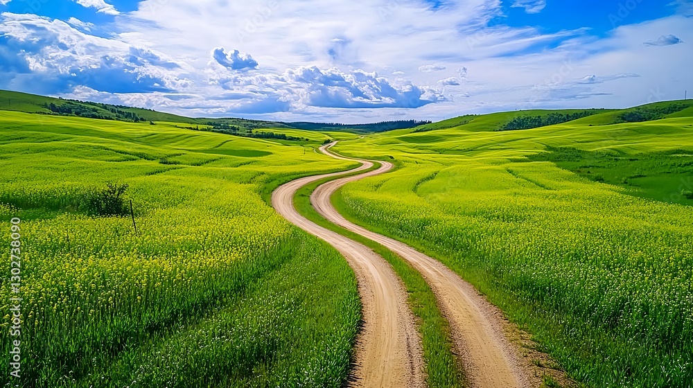 Fototapeta premium Winding Road Through Yellow Fields - Nature photography