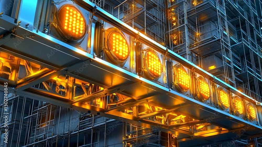 Fototapeta premium Futuristic Cityscape: Glowing Lights & Steel - Futuristic Cityscapes