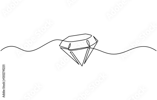 Continuous one line drawing of diamond. One line drawing illustration of diamond jewellery, Diamond one line drawing. Gem symbol continuous line illustration isolated on white background.