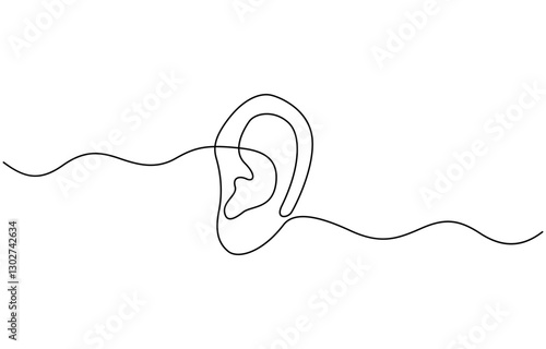 One continuous line drawing of human ear single line of human ear vector illustration, Vector illustration of human ear continuous single line drawing, Continuous one line drawing of human ear.