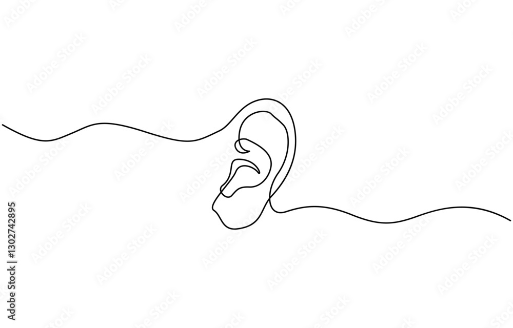 One continuous line drawing of human ear single line of human ear vector illustration, Vector illustration of human ear continuous single line drawing, Continuous one line drawing of human ear. One continuous line drawing of human ear single line of human ear vector illustration, Vector illustration of human ear continuous single line drawing, Continuous one line drawing of human ear.