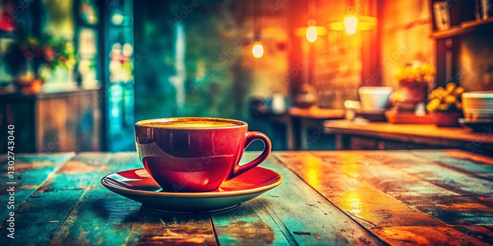 Obraz premium Retro Grunge Coffee Cup: Vintage Coffee Shop Still Life Photo