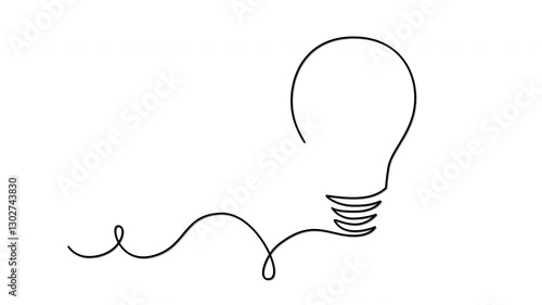 Light bulb, idea concept. Continuous line self drawing animation. White background.